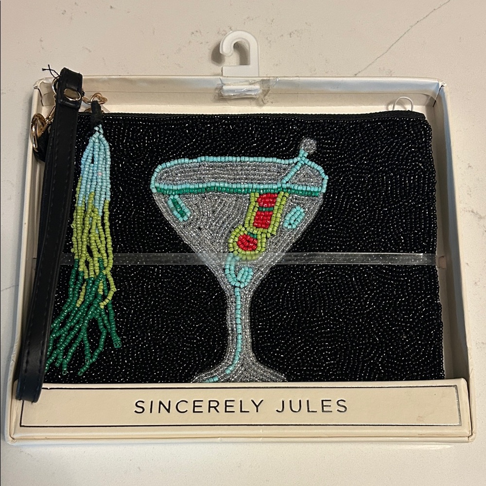 Sincerely Jules Olive Martini Beaded Bag/ Pouch Wristlet